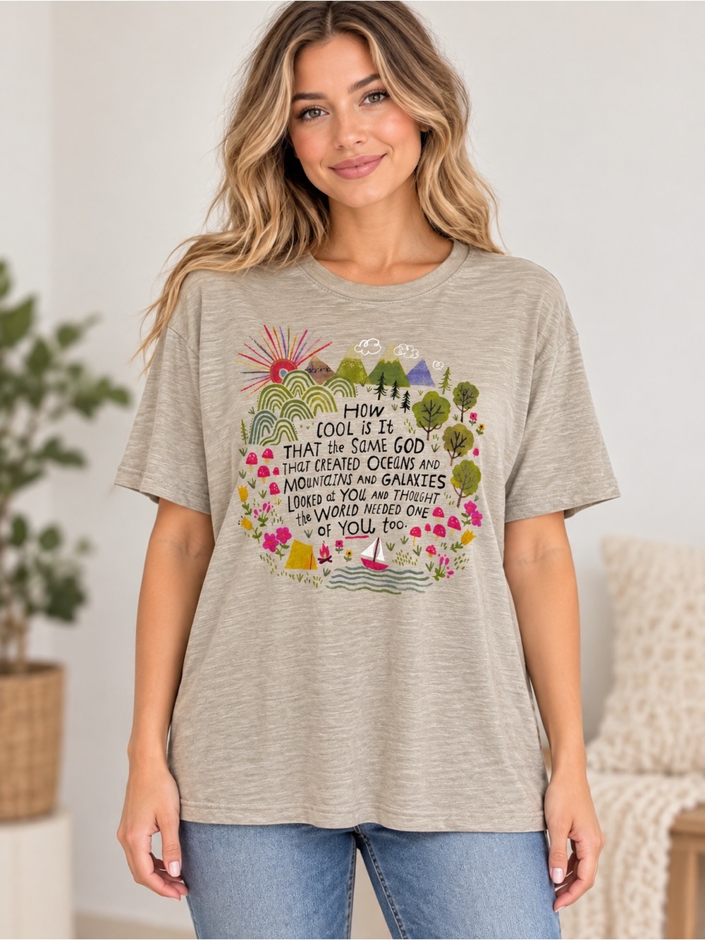 NATURAL LIFE Short Sleeve Tee with Colorful Nature Graphic Size Medium